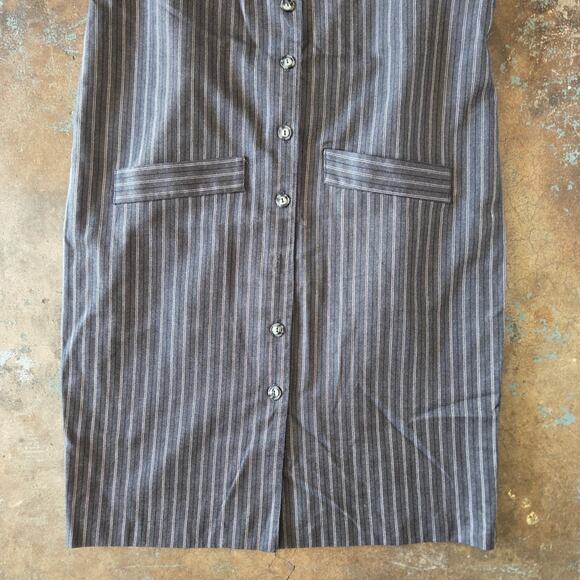 Vintage 90s Jumper Midi Dress Size 10 M Gray Pin Stripe Menswear Corpcore - Picture 4 of 6